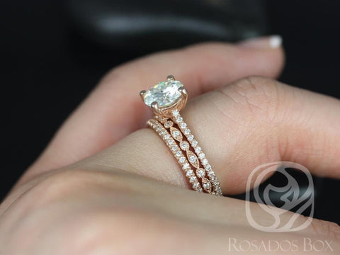 1.50ct Eloise 7.5mm & Petite Naomi 14kt Moissanite Diamonds Dainty Round TRIO Bridal Set