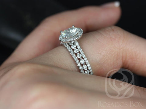 1.50ct Kimberly 7.5mm & Petite Naomi 14kt Moissanite Diamond TRIO Round Halo Bridal Set,Round Halo Ring,Round Engagement Ring,Anniversary