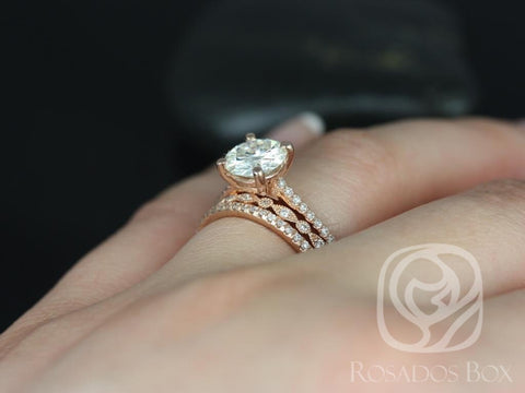 1.50ct Eloise 7.5mm & Petite Naomi 14kt Moissanite Diamonds Dainty Round TRIO Bridal Set