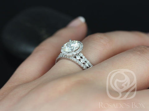 1.50ct Kimberly 7.5mm & Petite Naomi 14kt Moissanite Diamond TRIO Round Halo Bridal Set,Round Halo Ring,Round Engagement Ring,Anniversary