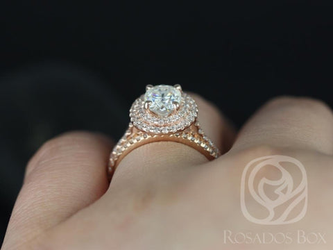 1.50ct Cara 8x6mm 14kt Gold Moissanite Diamond Double Oval Halo Bridal Set - Rosados Box