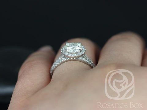 1.50ct Round Moissanite Diamond Thin Pave Halo Classic Bridal Set,14kt White Gold,Kimberly 7.5mm