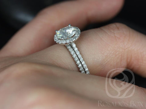 1.50ct Round Moissanite Diamond Thin Pave Halo Classic Bridal Set,14kt White Gold,Kimberly 7.5mm