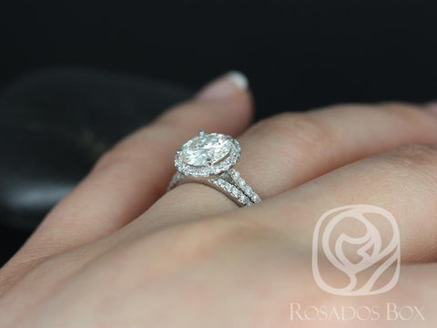 1.50ct Round Moissanite Diamond Thin Pave Halo Classic Bridal Set,14kt White Gold,Kimberly 7.5mm