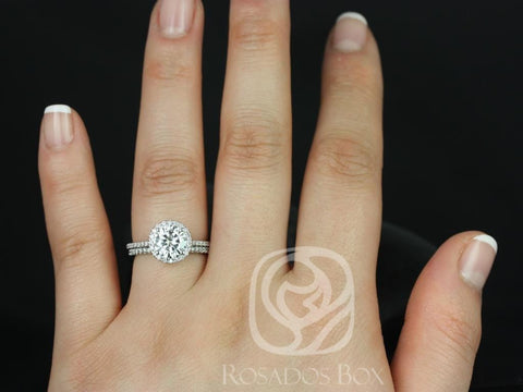 1.50ct Round Moissanite Diamond Thin Pave Halo Classic Bridal Set,14kt White Gold,Kimberly 7.5mm