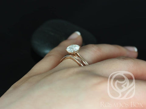 2ct Skinny Flora 8mm & PLAIN Skinny Lima 14kt Rose Gold Moissanite Dainty Round Solitaire Bridal Set