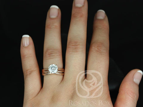2ct Skinny Flora 8mm & PLAIN Skinny Lima 14kt Rose Gold Moissanite Dainty Round Solitaire Bridal Set