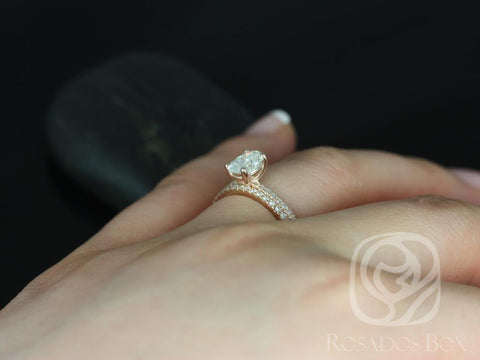 1ct Darcy 7x5mm 14kt Forever One Moissanite Diamond Dainty Oval Solitaire Bridal Set - Rosados Box