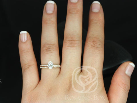 1ct Darcy 7x5mm 14kt Forever One Moissanite Diamond Dainty Oval Solitaire Bridal Set - Rosados Box