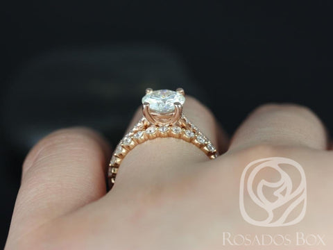 1.50ct Eloise 7.5mm & Petite Naomi 14kt Moissanite Diamond Round Solitaire Accent Bridal Set