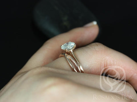 2ct Skinny Flora 8mm & PLAIN Skinny Lima 14kt Rose Gold Moissanite Dainty Round Solitaire Bridal Set