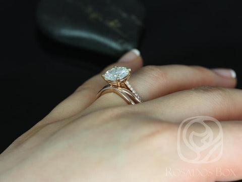 2.70ct Eloise 9mm & PLAIN Sk. Lima 14kt Rose Gold Forever One Moissanite Thin Cathedral Round Solitaire Accent Bridal Set