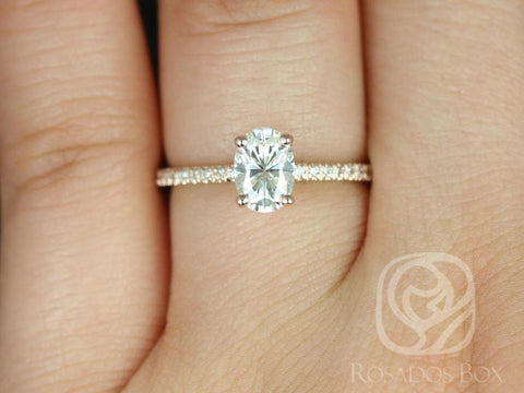 1ct Darcy 7x5mm 14kt Moissanite Diamonds Oval Solitaire Accent Engagement Ring