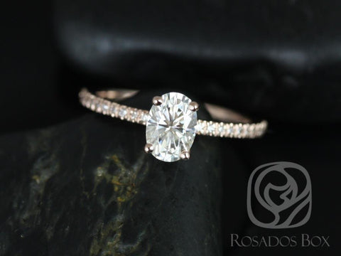 1ct Darcy 7x5mm 14kt Moissanite Diamonds Oval Solitaire Accent Engagement Ring
