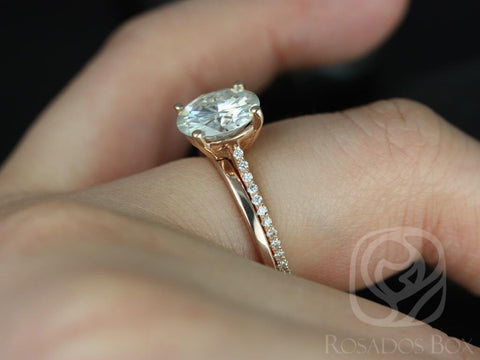2.70ct Eloise 9mm & Plain Bd 14kt Rose Gold Moissanite Diamonds Dainty Round Solitaire Accent Bridal Set