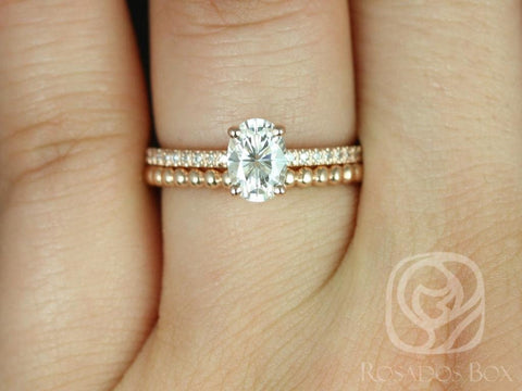 1ct Oval Moissanite Diamonds Thin Solitaire Accent Bridal Set,14kt Solid Rose Gold,Darcy 7x5mm & Buddha