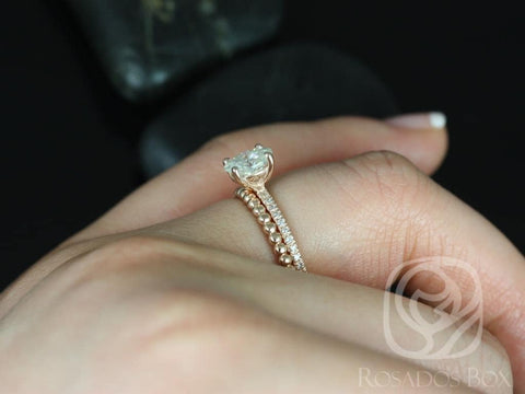 1ct Oval Moissanite Diamonds Thin Solitaire Accent Bridal Set,14kt Solid Rose Gold,Darcy 7x5mm & Buddha