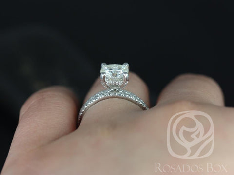 1.70ct Heidi 7mm 14kt White Gold Forever One Moissanite Diamond Dainty Pave Cushion Dainty Classic Bridal Set - Rosados Box