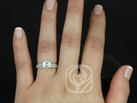 1.70ct Heidi 7mm 14kt White Gold Forever One Moissanite Diamond Dainty Pave Cushion Dainty Classic Bridal Set - Rosados Box