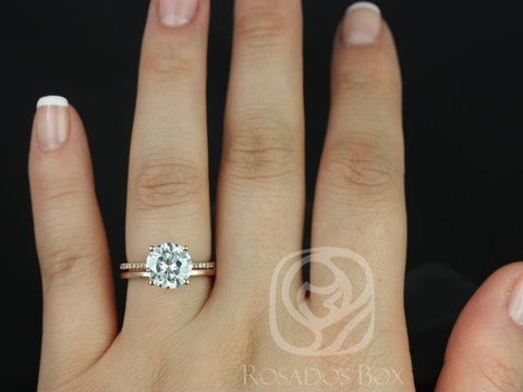 2.70ct Eloise 9mm & Plain Bd 14kt Rose Gold Moissanite Diamonds Dainty Round Solitaire Accent Bridal Set