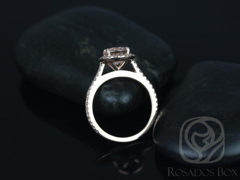 Ready to Ship Kubian 7mm 14kt Rose Gold Morganite Diamond Dainty Pave Round Halo Engagement Ring,Minimalist Halo Ring,Gift For Her