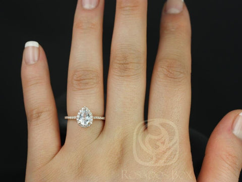 Ready to Ship Tabitha 7x5mm 14kt YELLOW Gold White Sapphire Diamonds Minimalist Pave Pear Halo Engagement Ring