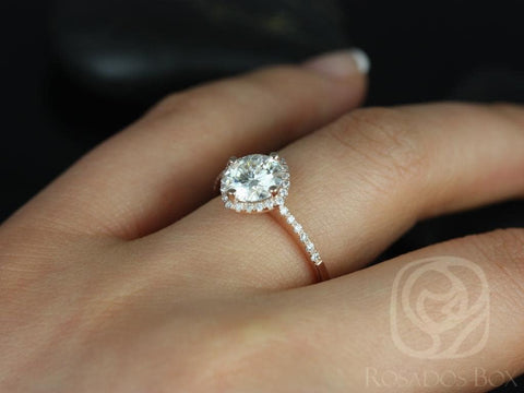 1.25ct Kitana 7mm 14kt Rose Gold Moissanite Diamond Dainty Compass Set Cushion Halo Ring,Minimalist Cushion Engagement Ring - Rosados Box