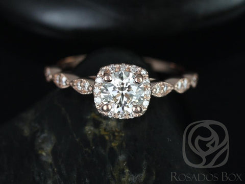 3/4ct Christie 14kt Gold Diamond WITH Milgrain Vintage Cushion Halo Ring - Rosados Box