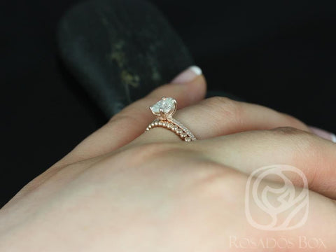 1ct Oval Moissanite Diamonds Thin Solitaire Accent Bridal Set,14kt Solid Rose Gold,Darcy 7x5mm & Buddha