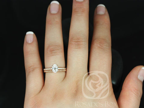 1ct Oval Moissanite Diamonds Thin Solitaire Accent Bridal Set,14kt Solid Rose Gold,Darcy 7x5mm & Buddha