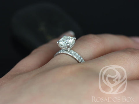 1.70ct Heidi 7mm 14kt White Gold Forever One Moissanite Diamond Dainty Pave Cushion Dainty Classic Bridal Set - Rosados Box