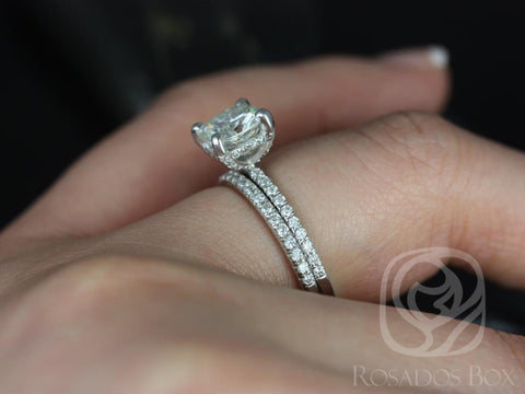 1.70ct Heidi 7mm 14kt White Gold Forever One Moissanite Diamond Dainty Pave Cushion Dainty Classic Bridal Set - Rosados Box