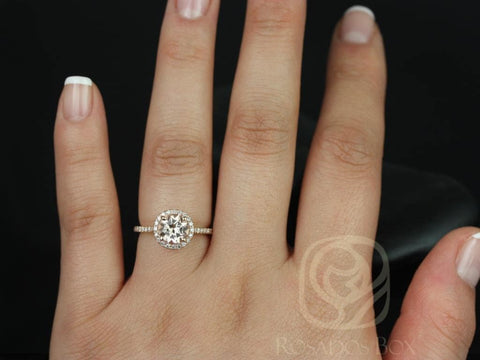 Ready to Ship Kubian 7mm 14kt Rose Gold Morganite Diamond Dainty Pave Round Halo Engagement Ring,Minimalist Halo Ring,Gift For Her