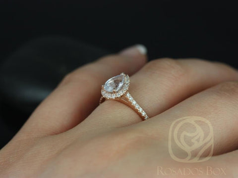 Ready to Ship Tabitha 7x5mm 14kt YELLOW Gold White Sapphire Diamonds Minimalist Pave Pear Halo Engagement Ring