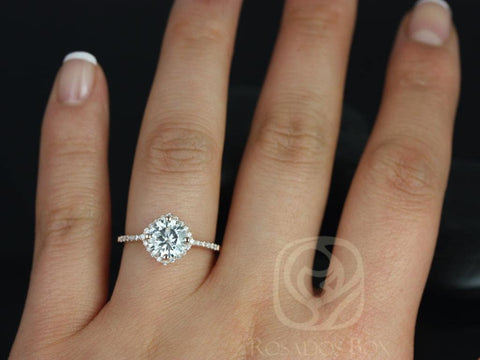 1.25ct Kitana 7mm 14kt Rose Gold Moissanite Diamond Dainty Compass Set Cushion Halo Ring,Minimalist Cushion Engagement Ring - Rosados Box