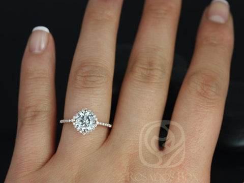 1.25ct Ready to Ship Kitana 7mm 14kt Rose Gold Moissanite Diamonds Cushion Halo Ring - Rosados Box