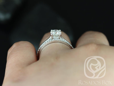 0.70ct Ready to Ship Skinny Flora & Romani 14kt White Gold Diamond Classic Round Solitaire Bridal Set - Rosados Box