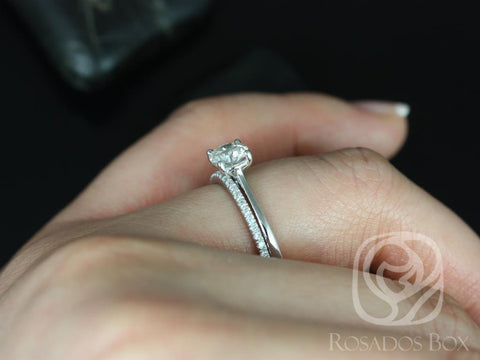 0.70ct Ready to Ship Skinny Flora & Romani 14kt White Gold Diamond Classic Round Solitaire Bridal Set - Rosados Box