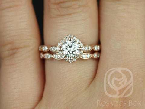 0.75ct Katya 6mm Moissanite Diamonds WITHOUT Milgrain Cushion Halo Kite Halo Bridal Set - Rosados Box