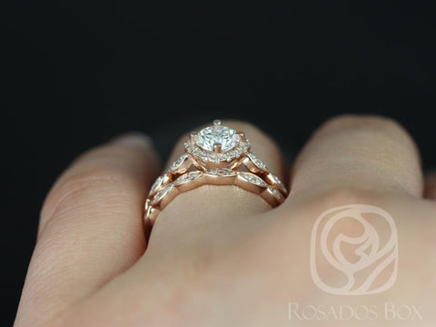 0.75ct Katya 6mm Moissanite Diamonds WITHOUT Milgrain Cushion Halo Kite Halo Bridal Set - Rosados Box