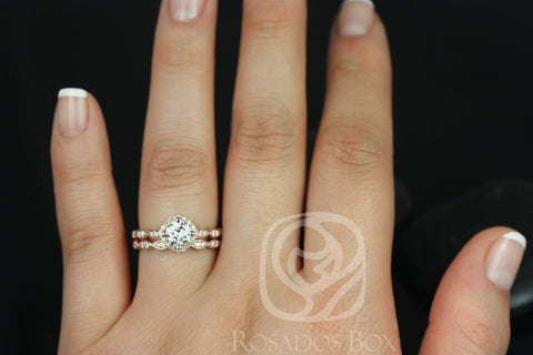 0.75ct Katya 6mm Moissanite Diamonds WITHOUT Milgrain Cushion Halo Kite Halo Bridal Set - Rosados Box