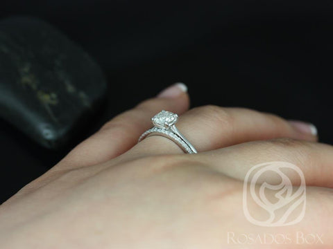 0.70ct Ready to Ship Skinny Flora & Romani 14kt White Gold Diamond Classic Round Solitaire Bridal Set - Rosados Box