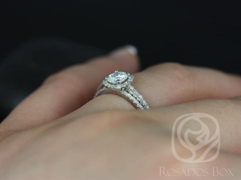 Barra 5mm 1/2ct 14kt White Gold Round Diamond Cushion Halo Bridal Set - Rosados Box