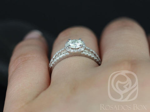 Barra 5mm 1/2ct 14kt White Gold Round Diamond Cushion Halo Bridal Set - Rosados Box