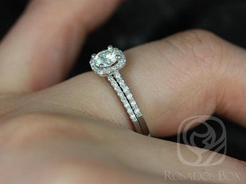 Barra 5mm 1/2ct 14kt White Gold Round Diamond Cushion Halo Bridal Set - Rosados Box