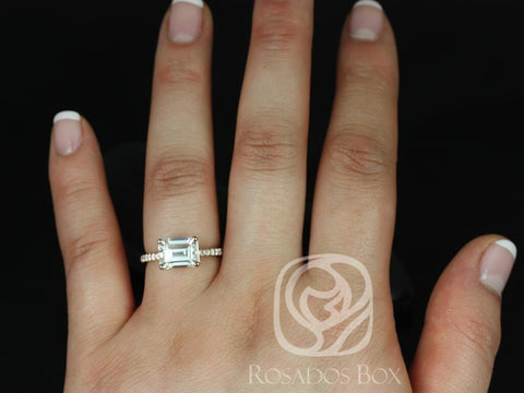 2.60ct Becca 9x7mm 14kt Gold Moissanite Diamond East West Emerald Solitaire Ring - Rosados Box