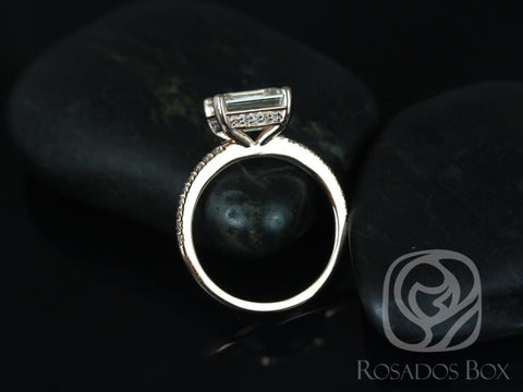 2.60ct Becca 9x7mm 14kt Gold Moissanite Diamond East West Emerald Solitaire Ring - Rosados Box