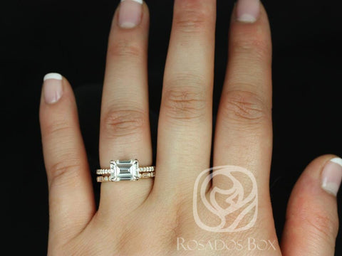 Becca 9x7mm & Ivanna 14kt Rose Gold Emerald Forever One Moissanite Diamonds Bridal Set