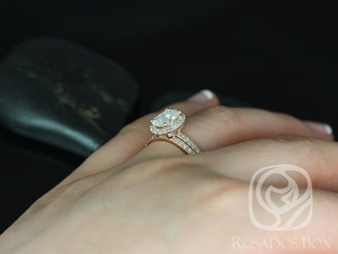 1.50ct EXTRA LOW Chantelle 8x6mm 14kt Solid Rose Gold Oval Moissanite Diamond Micropave Halo Bridal Set
