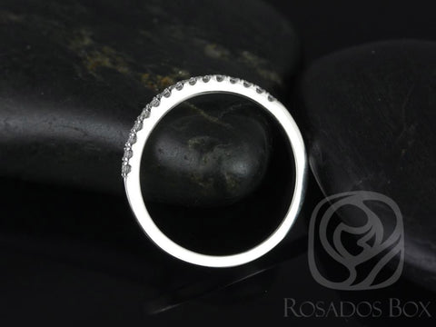 14kt White Gold Matching Band to 9mm or 10mm Barra/Samina Medium Diamond Dainty Micropave HALFWAY Eternity Band,Rosados Box - Rosados Box